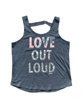Girls 12 Justice Active Gray Pink Tie Dye Silver Sequin Sleeveless Strappy Tank